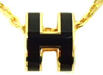 HERMESエルメス ミニポップHネックレス NOIR GOLD色金具 H147992F