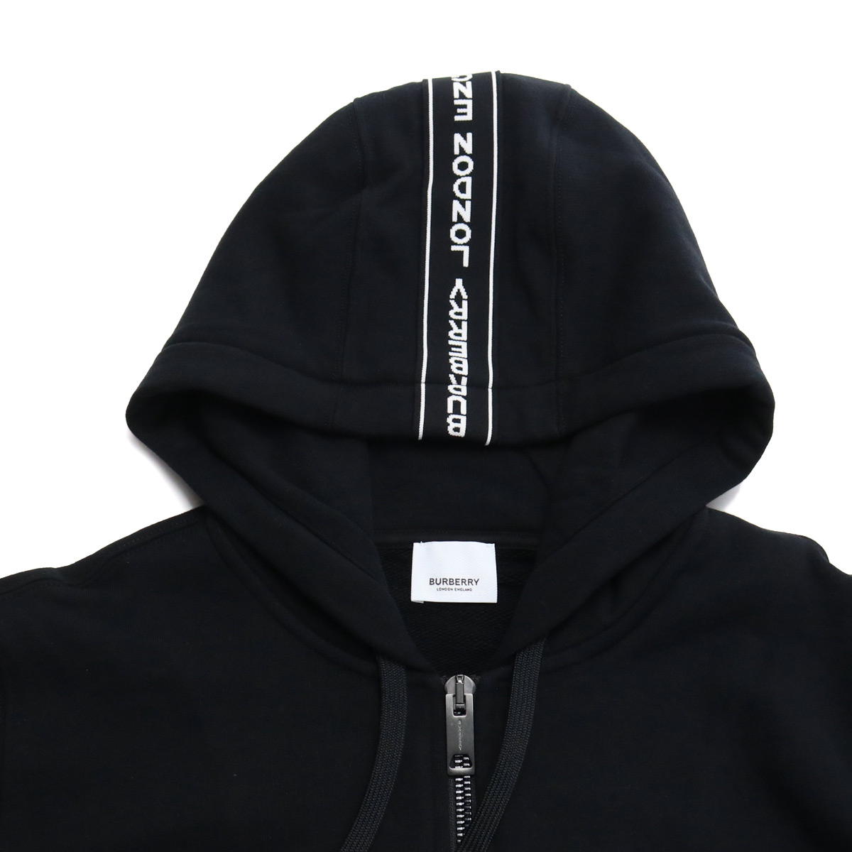 BRANDAILE バーバリー BURBERRY ロゴ パーカー ドローストリングフード ジップクロージャー 8029527 A1189  BLACK ブラック メンズ