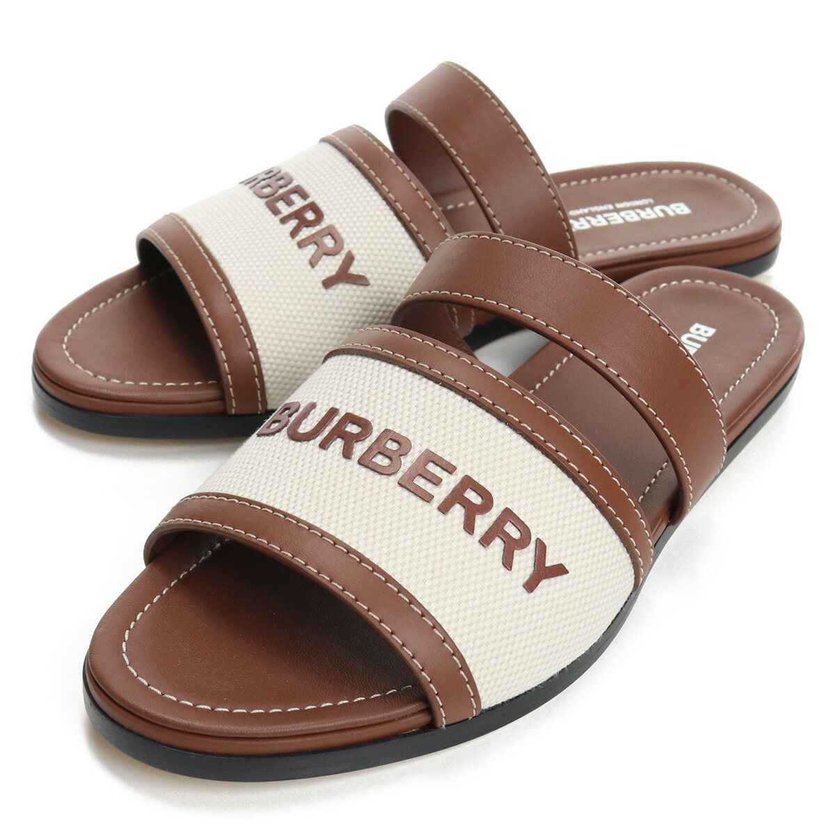 バーバリー BURBERRY  レディースサンダル フラットサンダル ブランドロゴ ブランド サンダル 8042631 A1363 TAN ブラウン系 shoes-01