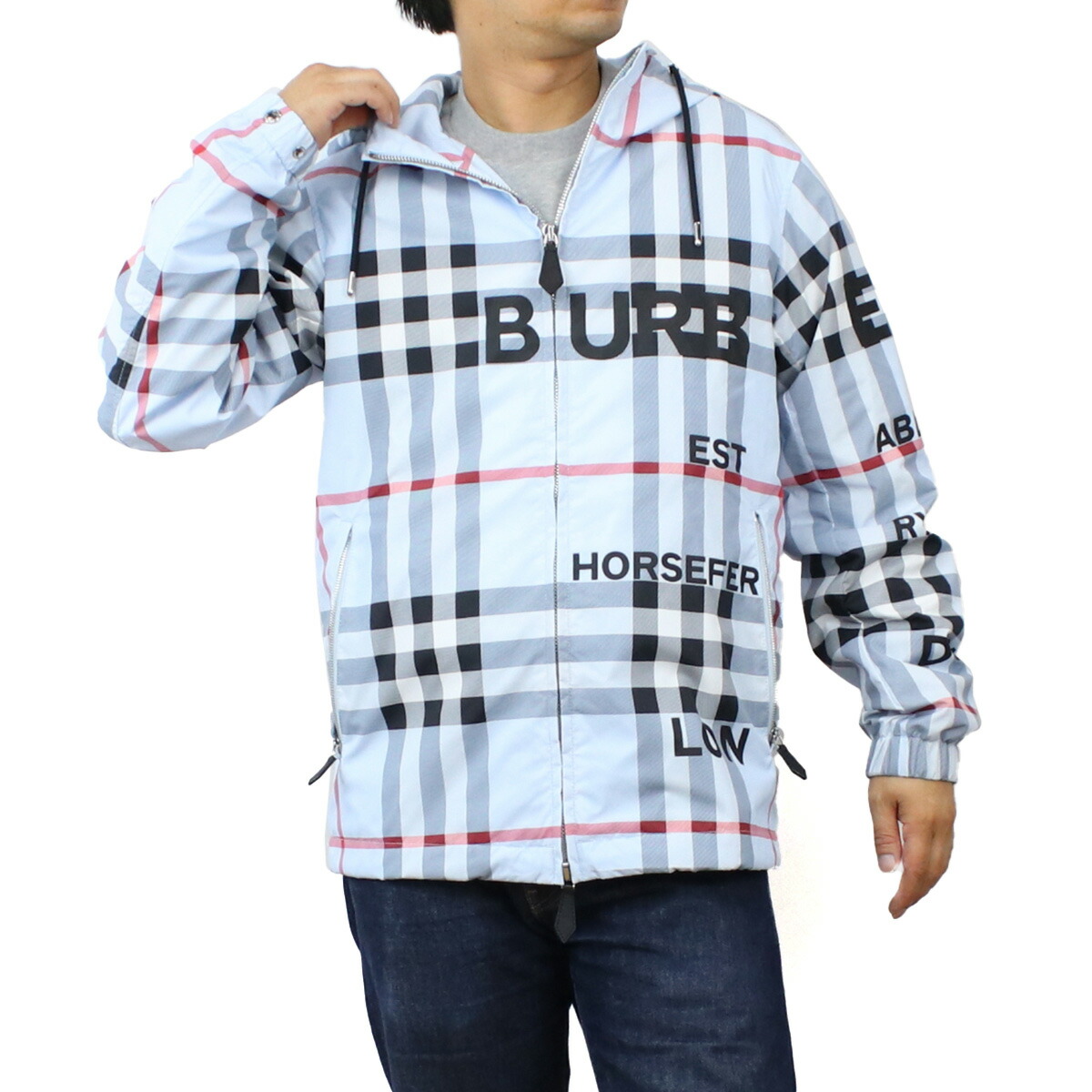 バーバリー BURBERRY  メンズ パーカー ブランド フーディージャケット 8050283 A6022 PALE BLUE IP CHECK ブルー系 マルチカラー outer-01