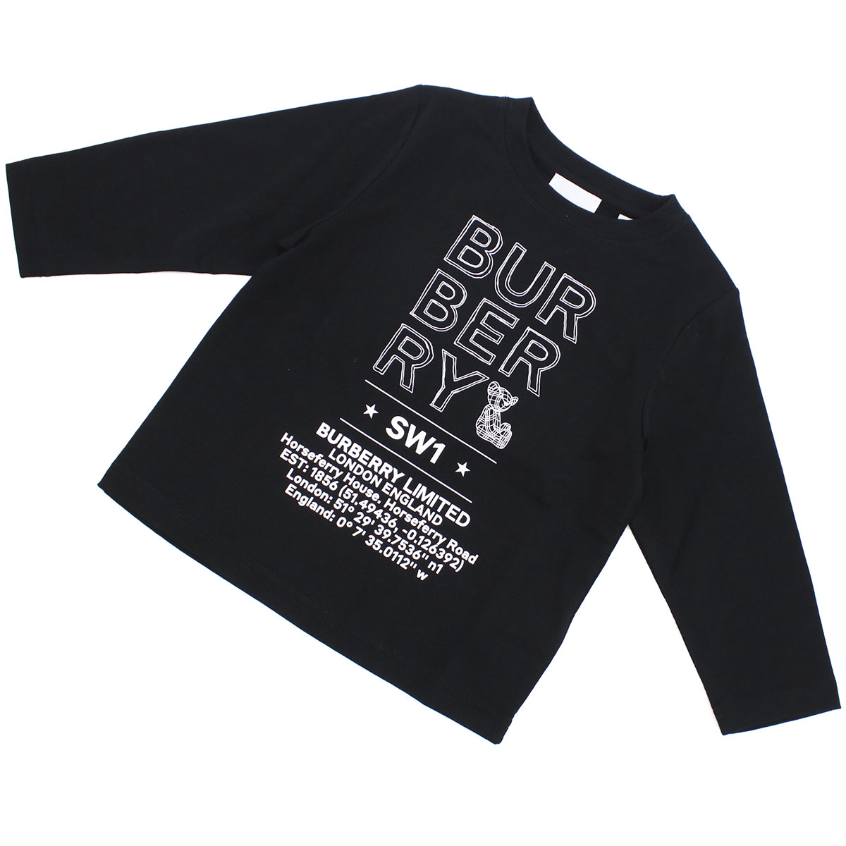 バーバリー BURBERRY  ベビー キッズ－ロングＴシャツ トップス ブランド 3才～10才相当 8053776 A1189 BLACK ブラック kb-01