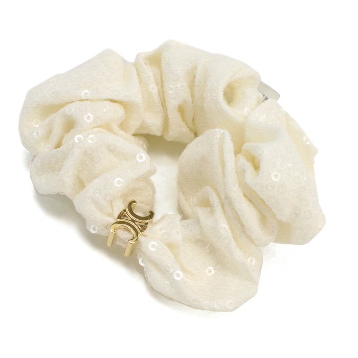 セリーヌ CELINE  シュシュ　ブランド460ZC　6AVB　35OHGOLD&WHITE ホワイト系　accessory-01
