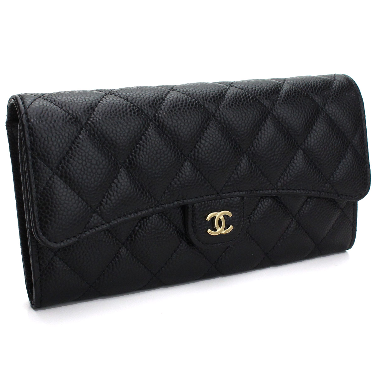 シャネル CHANEL キャビアスキン マトラッセ 2つ折り長財布 AP0241 ブラック レディース