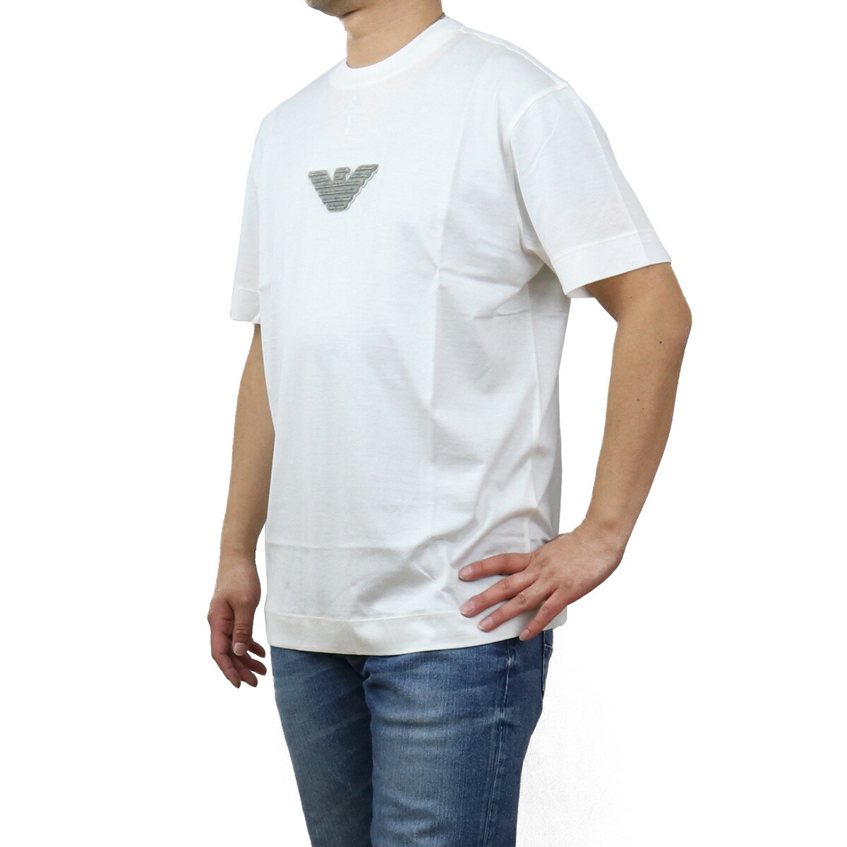 22SS新作 エンポリオ・アルマーニ EMPORIO ARMANI  メンズ－Ｔシャツ ブランドロゴ ブランド Tシャツ 3L1TCD　1JUVZ　0128 VANILLA ICE ホワイト系　ts-01