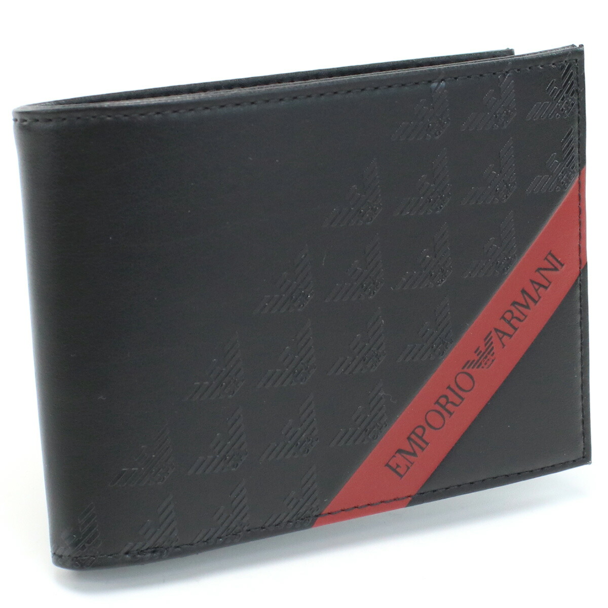 エンポリオ・アルマーニ EMPORIO ARMANI  二折財布小銭入付き　ブランド Y4R165　YQ12V　80681 BLACK-BLACK EAGLES ブラック　wallet-01