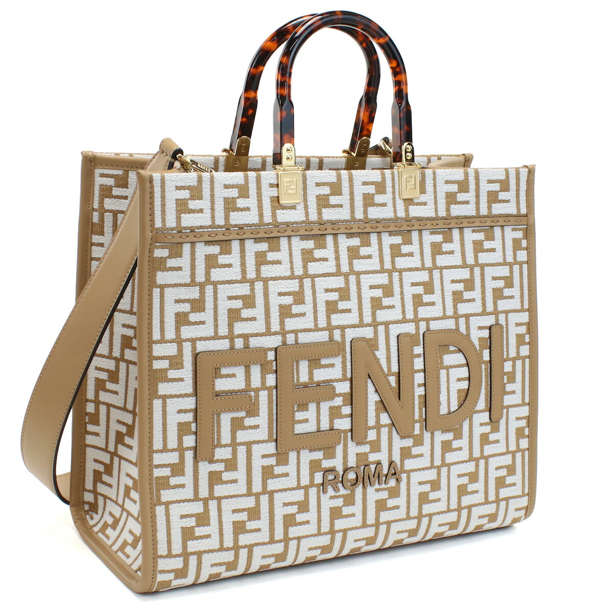 フェンディ FENDI サンシャイン ミディアム  2WAY トートバッグ  8BH386　APZL　F1MB1 ブラウン系 ホワイト系 bag-01 gif-03w