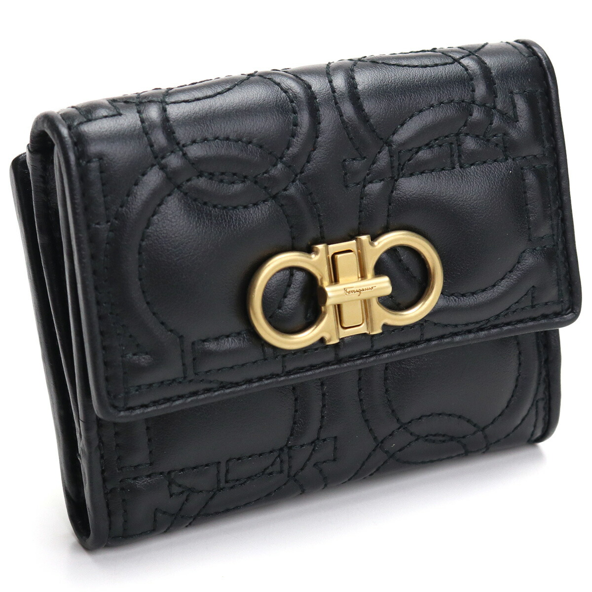 フェラガモ FERRAGAMO 2つ折り財布 ブランド財布 ミニ財布 コンパクト財布 22-D339 0695499 NERO ブラック gsw-2