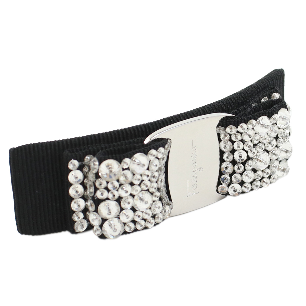 フェラガモ FERRAGAMO  バレッタ　ヴァラ リボン クリスタル　ブランド34-2759 0524894　NERO+CRYSTALブラック　accessory-01