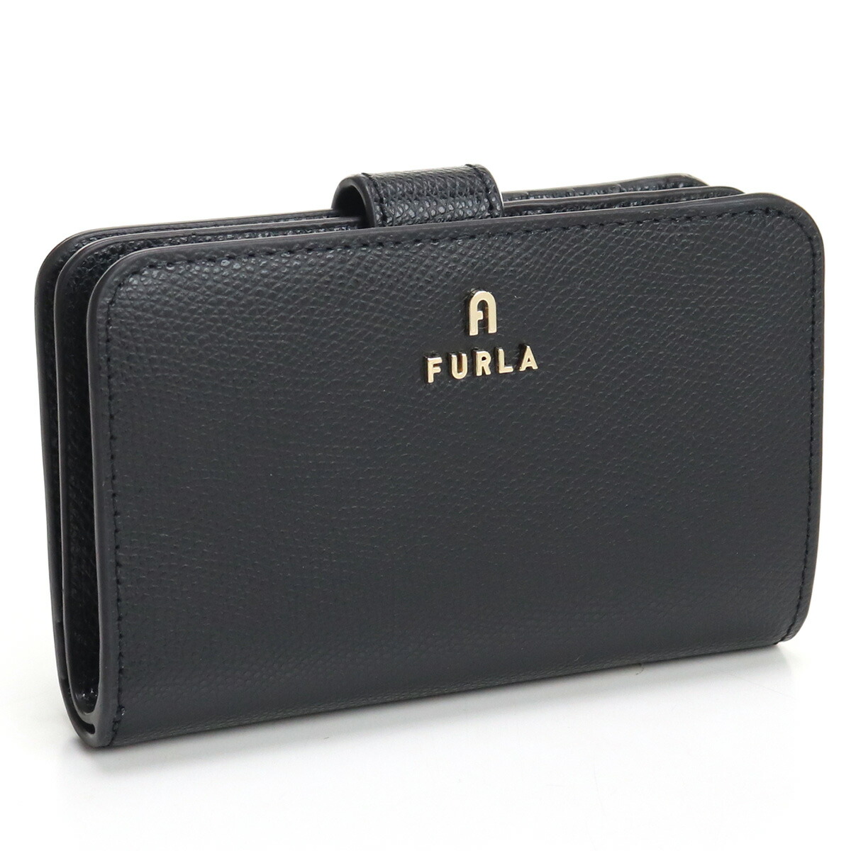 新品 未使用：フルラ　FURLA　二つ折財布　黒×ゴールドスタッズ　箱・布袋付き