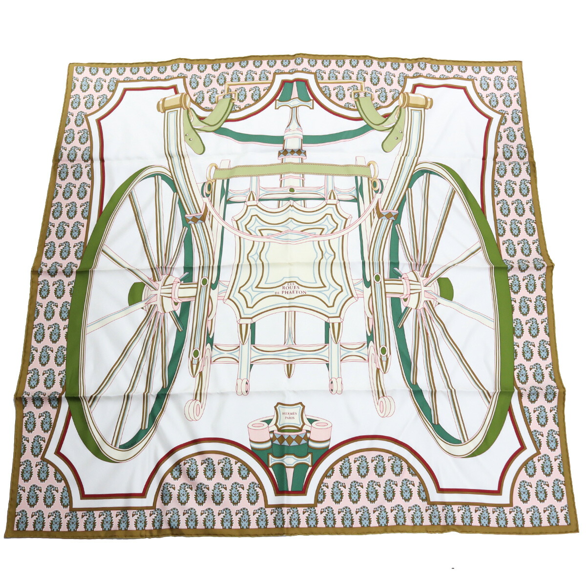 エルメス HERMES  レディース－スカーフ CARRE TWILL 003538S 14 LES ROUES DE PHAETON BO-BLANC-VERT-ROSE P