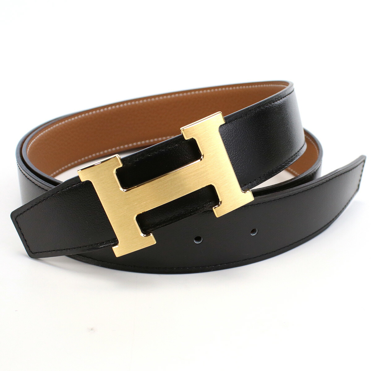 エルメス HERMES  メンズベルト ブランド Hロゴ H BOXｶｰﾌ-ﾄｺﾞ NOIR-GOLD ブラック ブラウン系 belt-01 24_sum