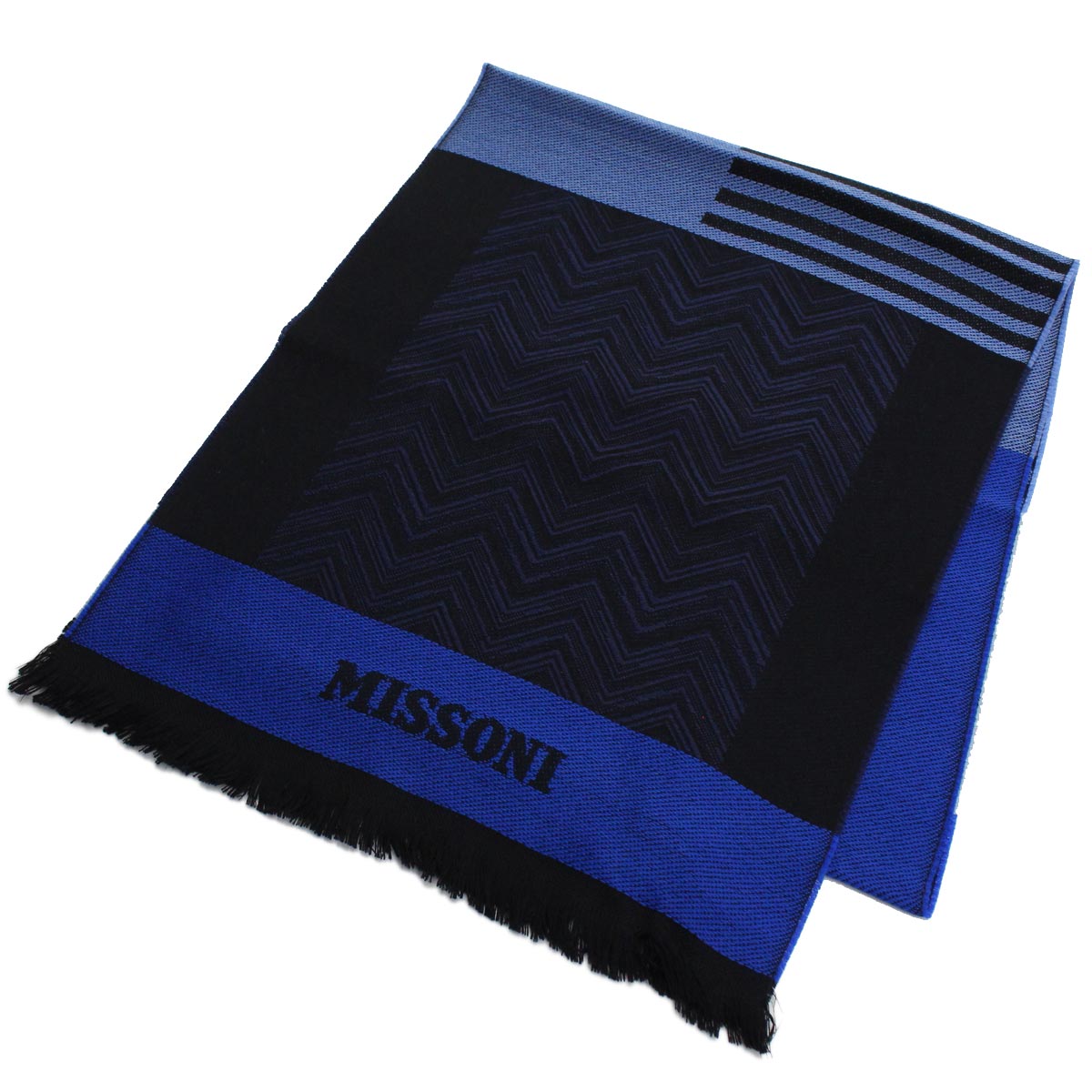 ミッソーニ MISSONI ウール マフラー 0853 1 ブラック ブルー系 メンズ レディース warm-01 SSサーチ