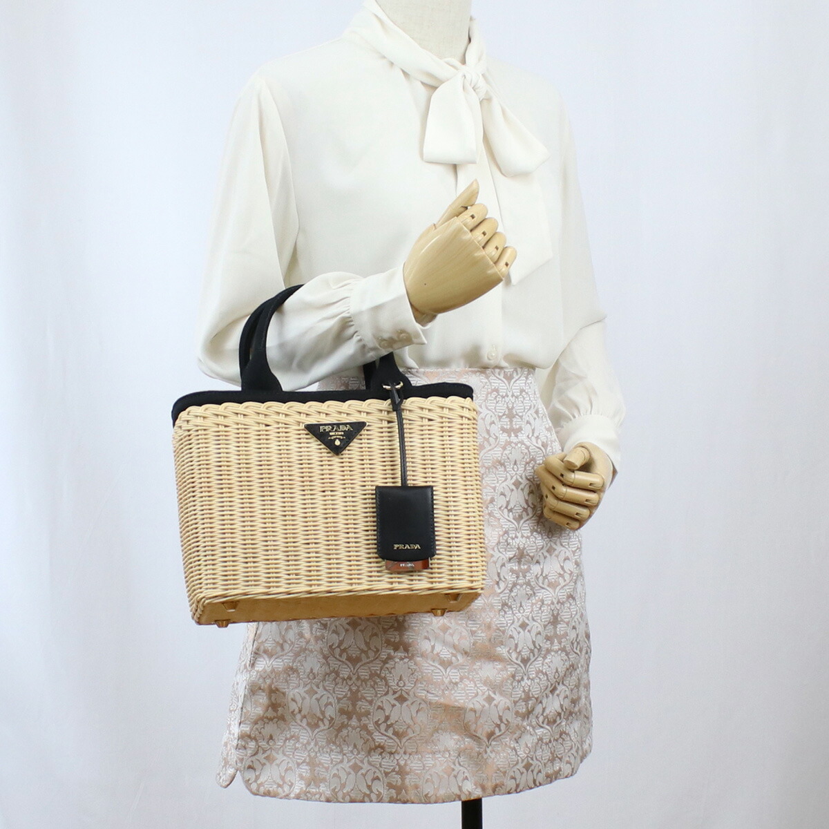 安心 保証 PRADA プラダ PRADA カゴバッグ ブランド 1BG835 2E28 V 3OY F0I55 NATURALE+NERO ブラック  kago-01 FS-04 通販